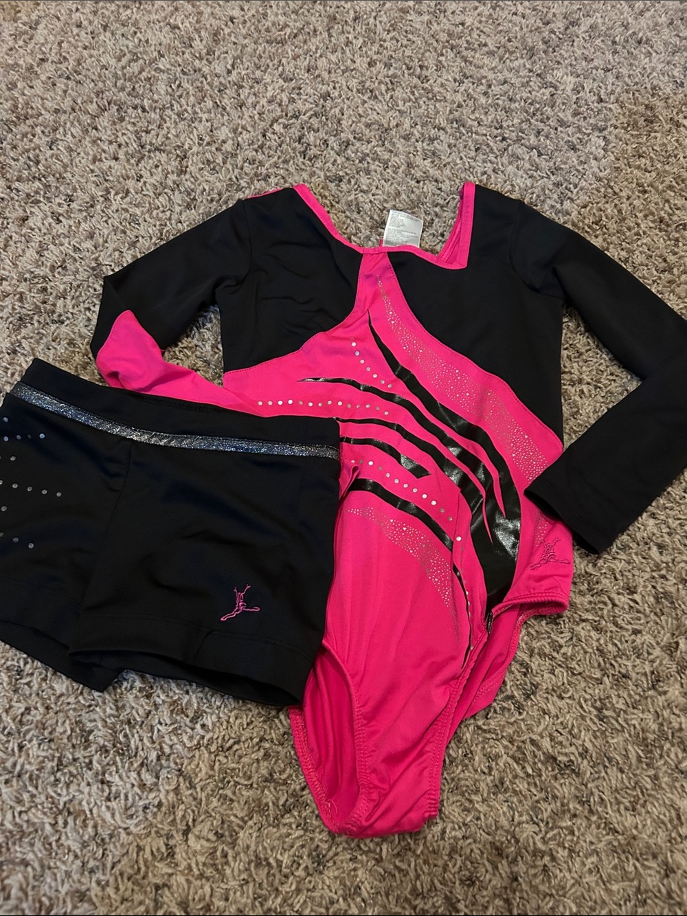 Capezio Black and Hot Pink Girls Long-Sleeve Leotard Set